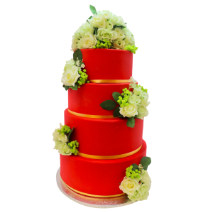 Radiant Cherry Blossom & White Roses Wedding Cake - WC60 - Hard Icing