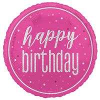 Pink Glitz Happy Birthday Balloon - 18" Inflated